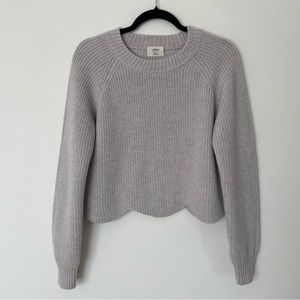 Wilfred Aritzia 100% Merino Wool Sweater Cropped Wool Crewneck Light Grey Medium